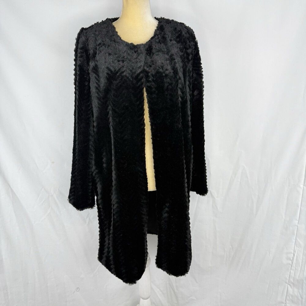 Fever Black Faux Fur Coat Women’s Size S Soft Plush Open Front Jacket - Picture 3 of 16